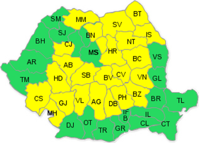 Cod galben peste Caraș Severin și jumătate de țară