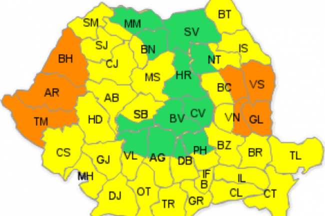 Galben cu portocaliu în România – Caniculă puternică în vest!