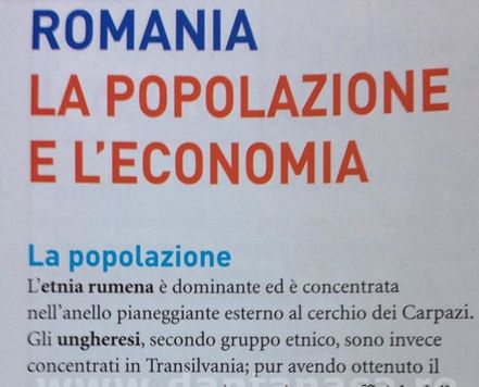 Manual şcolar de georgrafie din Italia: Ungurii din România luptă pentru independenţă; maghiara e limba oficială