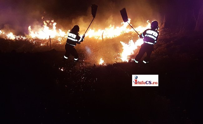 VIDEO Foc de vegetaţie în Caras Severin, zeci de hectare de livezi si fânete în flăcări intre Anina şi Carasaova
