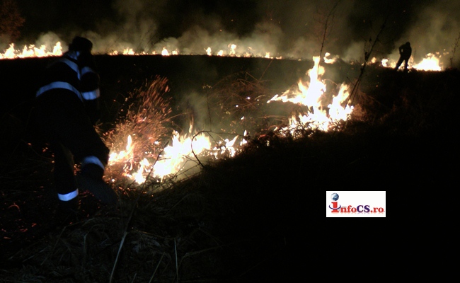 EXCLUSIV VIDEO Inceput de an incendiar la Resita – Foc de vegetaţie cu 10 hectare de fâneaţa în flăcări