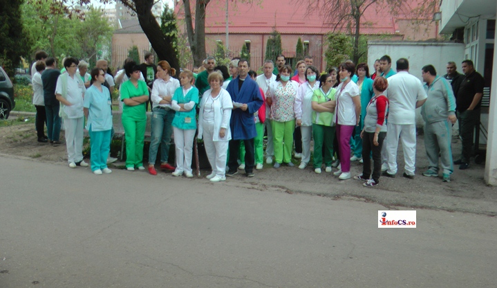 EXCLUSIV Protest la Spitalul din Resita – angajații au iesit în curtea spitalului  VIDEO