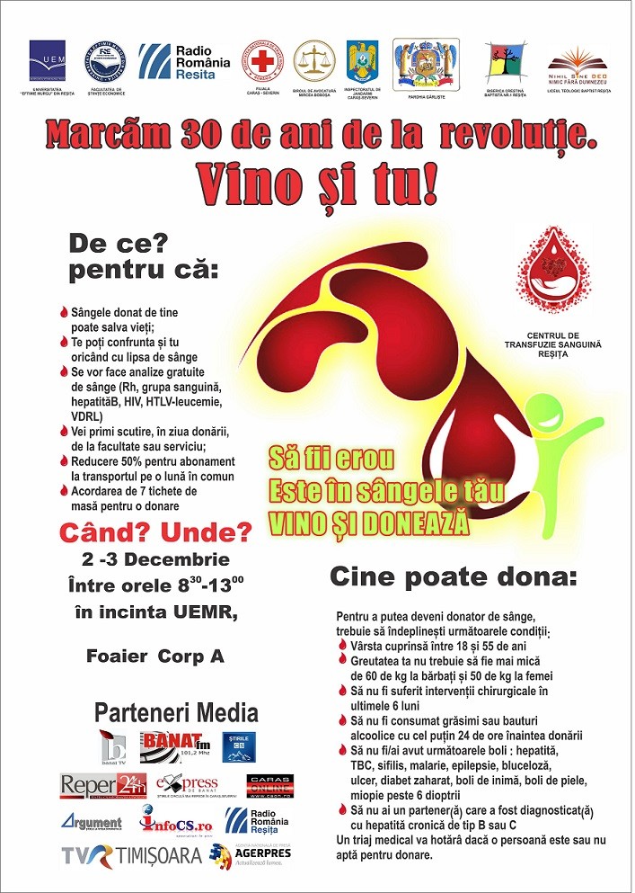 De Ziua Nationala resitenii vor fi uniti să salveze vieti – Campanie de donare de sânge
