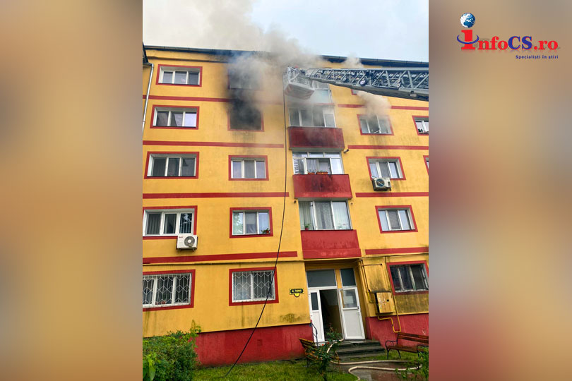 Incendiu de apartament la Reşita cu persoane evacuate VIDEO