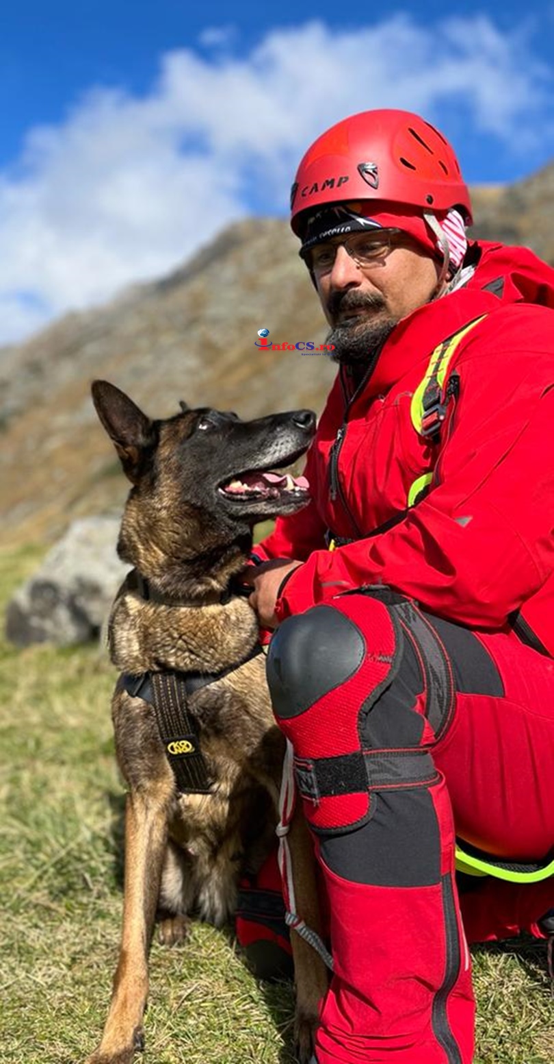 Cristi Brecika și câinele Vreni, au reprezentat Salvamontul cărășan la exercițiul din Munții Făgăraș  VIDEO