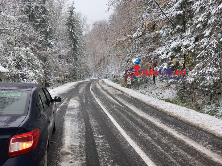 Prima ninsoare a căzut și la Anina – Se circulă în condiții de iarnă VIDEO